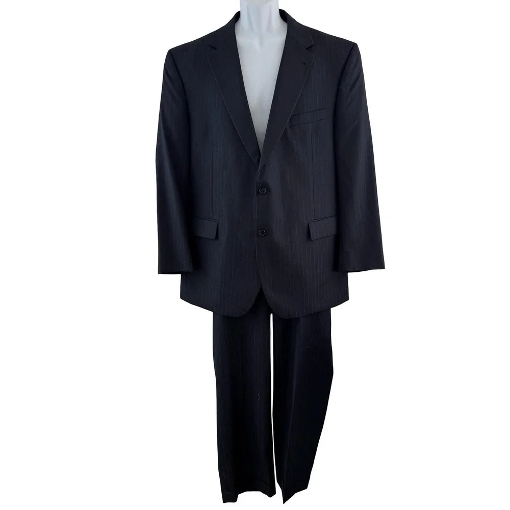 Jos A Bank Suit Mens 46R Blue Pinstripe Wool Silk 2 Piece 41x31 Pants Business